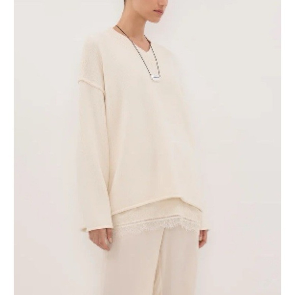 NEW Dissh Flint Cream V Neck Knit Jumper Sweater Merino Wool Blend S Oversized
